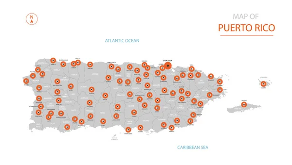 Vetor Estilizado Porto Rico Mapa Mostrando Grandes Cidades Capital San —  Vetores de Stock