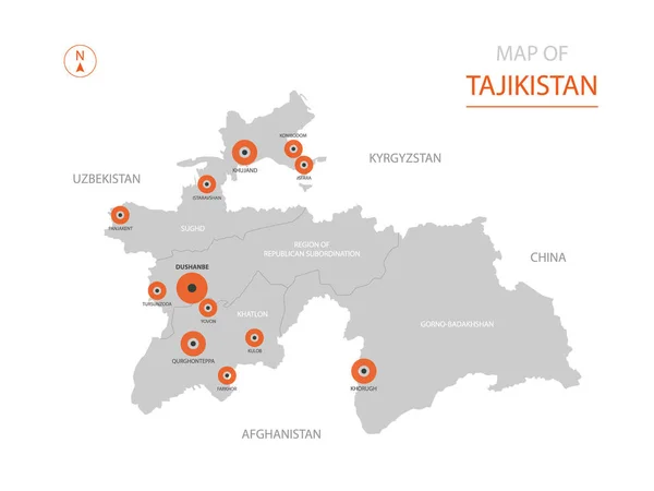 Vector Estilizado Tayikistán Mapa Mostrando Grandes Ciudades Capital Dusambé Divisiones — Archivo Imágenes Vectoriales