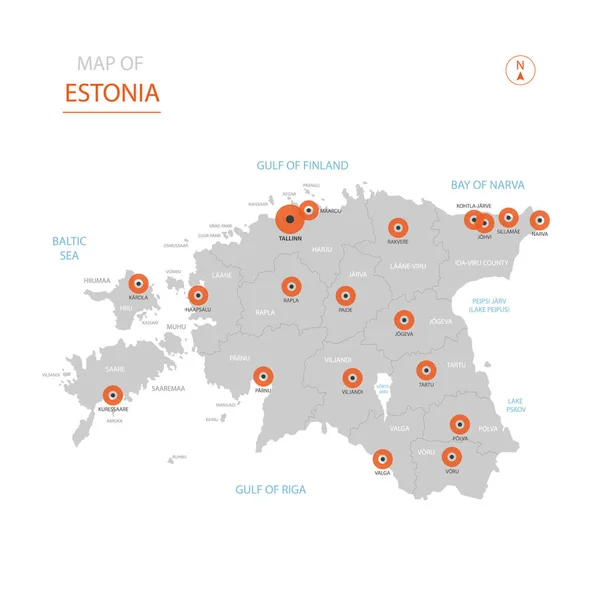 様式化されたベクトル エストニア地図表示大都市 首都タリン 行政区划 — ストックベクタ