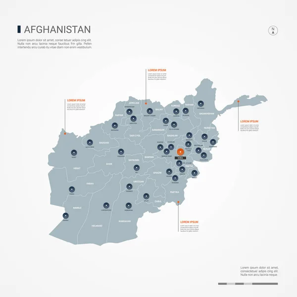 Carte Afghanistan Avec Frontières Villes Capitale Divisions Administratives Carte Vectorielle — Image vectorielle