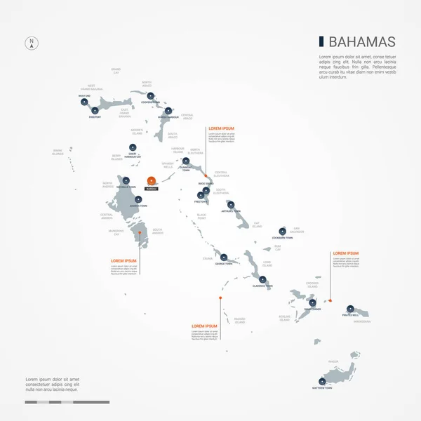 Bahamas Mapeiam Com Fronteiras Cidades Capital Divisões Administrativas Mapa Vetorial —  Vetores de Stock