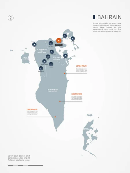 Mappa Del Bahrein Con Confini Città Capitale Divisioni Amministrative Mappa — Vettoriale Stock