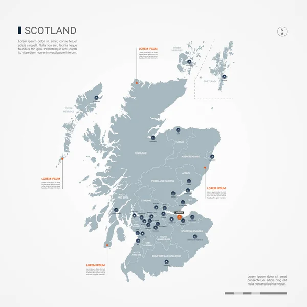 Carte Écosse Avec Frontières Villes Capitale Divisions Administratives Carte Vectorielle — Image vectorielle