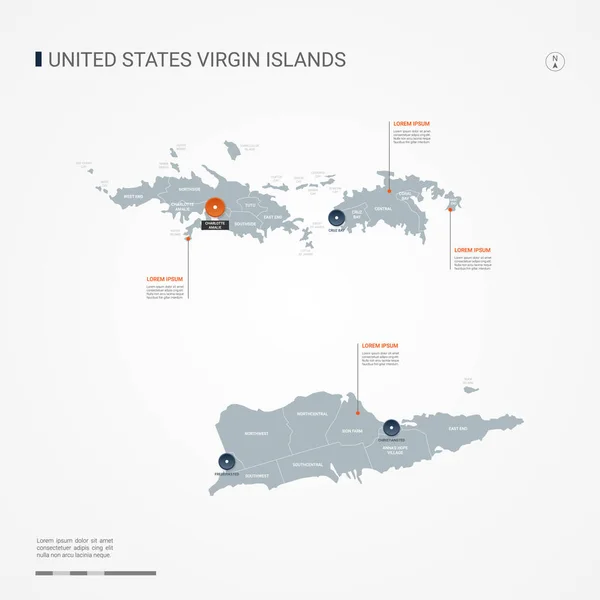 Ilhas Virgens Mapa Com Fronteiras Cidades Capital Divisões Administrativas Mapa —  Vetores de Stock