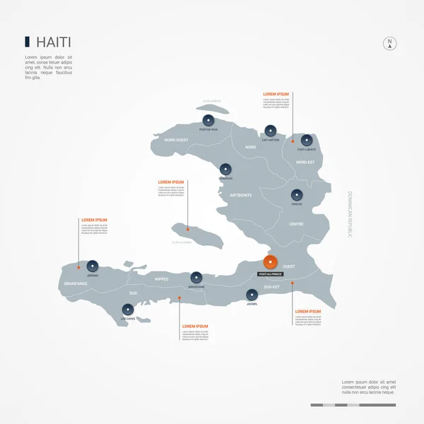 Haití Mapa Con Fronteras Ciudades Capital Divisiones Administrativas Mapa Vectorial — Vector de stock