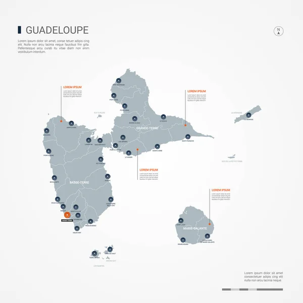 ボーダー 首都行政区分とグアドループ インフォ グラフィックのベクター マップ 編集可能なレイヤーが明確にラベル付け — ストックベクタ