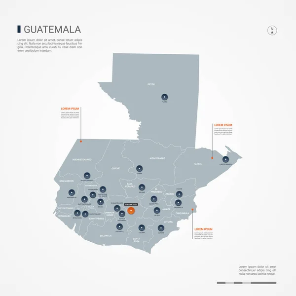 Carte Guatemala Avec Frontières Villes Capitale Divisions Administratives Carte Vectorielle — Image vectorielle