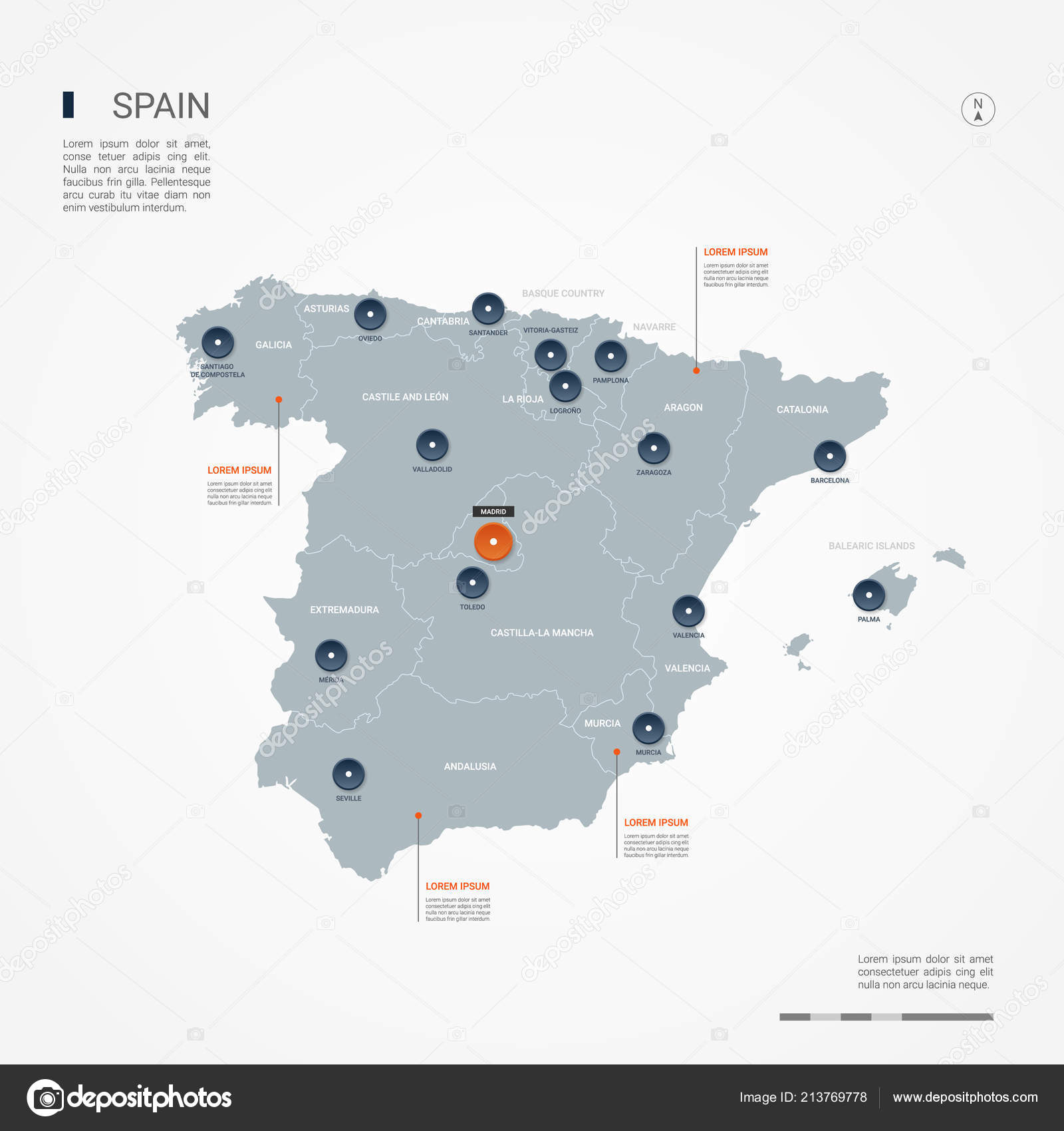 Espanha Mapa Com Pino Capital País Dois Tipos Mapa Espanha imagem