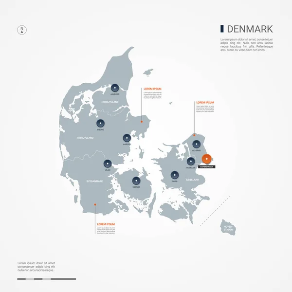 Denmark Map Borders Cities Capital Administrative Divisions Infographic Vector Map — Stock Vector