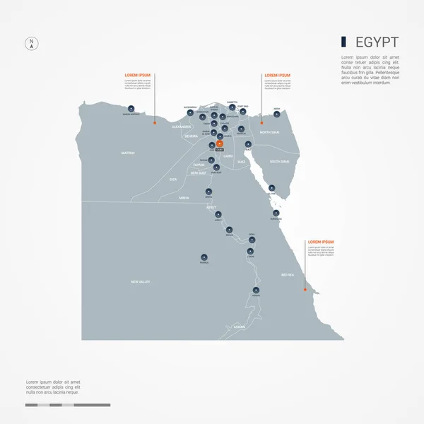 이집트 수도와 Infographic 지도입니다 가능한 레이어 — 스톡 벡터