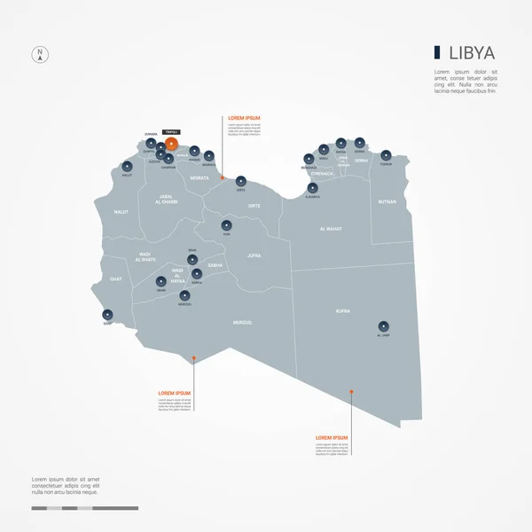 Χάρτης Λιβύη Σύνορα Πόλεις Πρωτεύουσα Και Διοικητική Διαίρεση Infographic Διανυσματικό — Διανυσματικό Αρχείο
