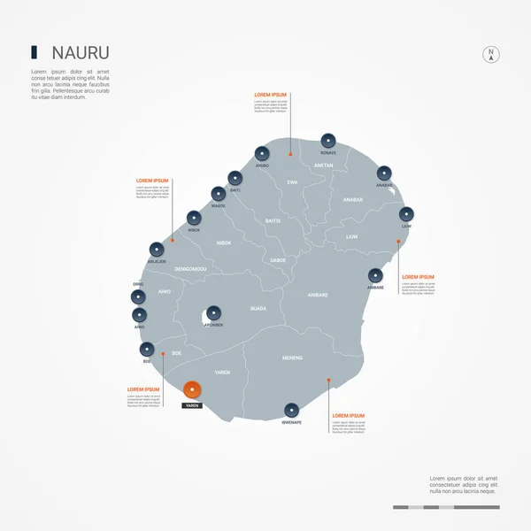 Nauru Karte Mit Grenzen Städten Hauptstadt Und Verwaltungseinheiten Infografische Vektorkarte — Stockvektor