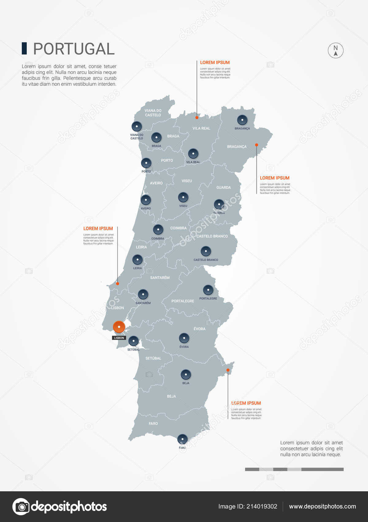 Vetores de Mapa Do Vetor De Portugal Mapa Do País Com Divisão