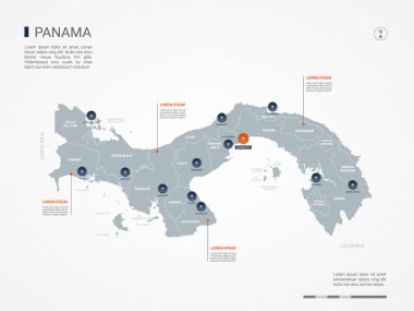 Panama harita sınırları, şehirler, sermaye ve yönetim birimleri ile. Infographic vektör harita. Düzenlenebilir katmanları açıkça etiketli.