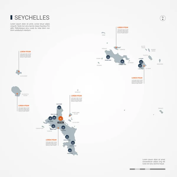 Seychellene Kartlegger Grenser Byer Hovedstad Administrative Inndelinger Infografisk Vektorkart Enkle – stockvektor