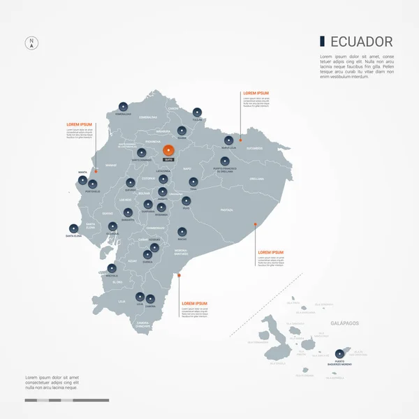 Ekwador Mapa Granic Miasta Stolicy Podział Administracyjny Infografika Wektor Mapę — Wektor stockowy