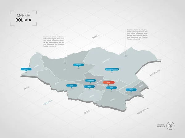 Mapa Isométrico Bolivia Ilustración Mapas Vectoriales Estilizados Con Ciudades Fronteras — Vector de stock