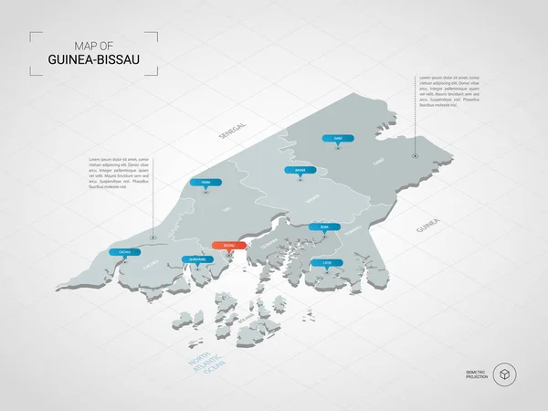 Isometrische Karte Von Guinea Bissau Stilisierte Vektorkarten Illustration Mit Städten — Stockvektor