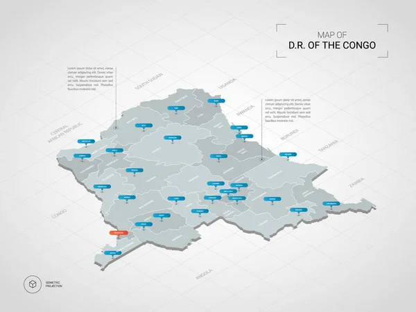 Mapa Isométrico República Democrática Del Congo Ilustración Mapas Vectoriales Estilizados — Vector de stock