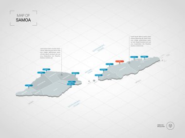İzometrik 3d Samoa Haritası. Stilize vektör harita illüstrasyon şehirler, kenarlıklar, sermaye, yönetim birimleri ve işaretçi işaretleri ile; degrade arka plan Kılavuzu ile.