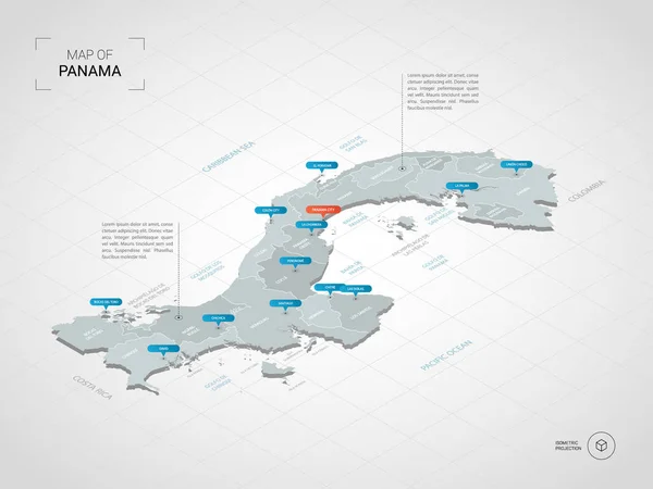 Isometrische Panamakarte Stilisierte Vektorkarten Illustration Mit Städten Grenzen Hauptstadt Verwaltungseinheiten — Stockvektor