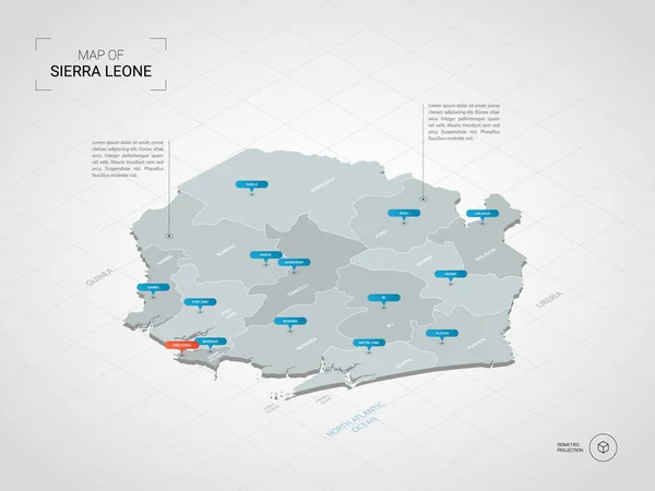 Isométrico Mapa Sierra Leona Ilustración Mapas Vectoriales Estilizados Con Ciudades — Vector de stock