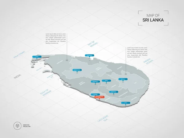 Isometrische Sri Lanka Karte Stilisierte Vektorkarten Illustration Mit Städten Grenzen — Stockvektor