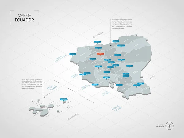 Izometryczny Mapę Ekwador Stylizowane Wektor Ilustracja Mapa Miasta Granice Kapitał — Wektor stockowy