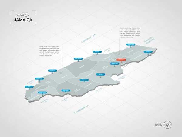 Isometrische Jamaica Karte Stilisierte Vektorkarten Illustration Mit Städten Grenzen Hauptstadt — Stockvektor