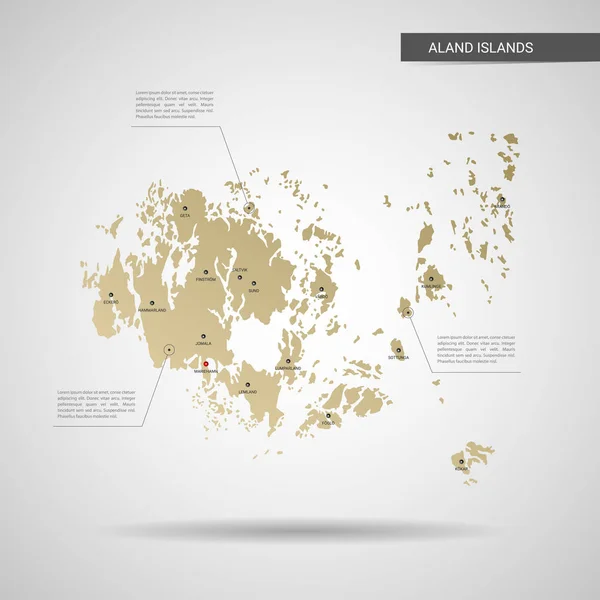 Mappa Stilizzata Delle Isole Aland Infografica Oro Mappa Illustrazione Con — Vettoriale Stock