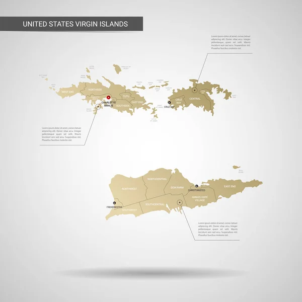 Mapa Estilizado Das Ilhas Virgens Infográfico Mapa Dourado Ilustração Com —  Vetores de Stock