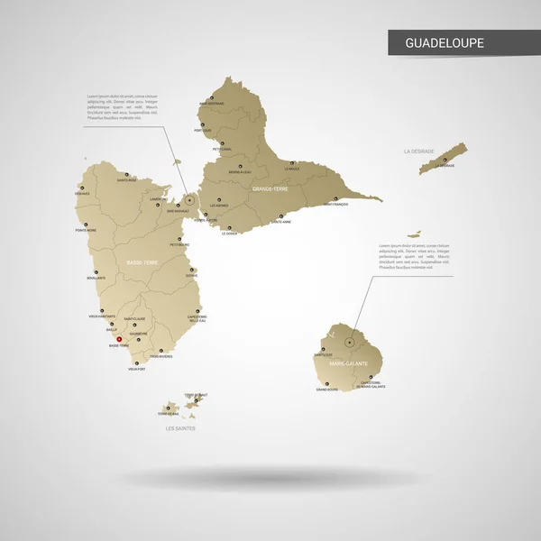 Stilisierte Vektorkarte Guadeloupe Infografik Goldkartenillustration Mit Städten Grenzen Hauptstadt Verwaltungseinheiten — Stockvektor