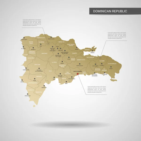 Mappa Stilizzata Della Repubblica Dominicana Infografica Oro Mappa Illustrazione Con — Vettoriale Stock