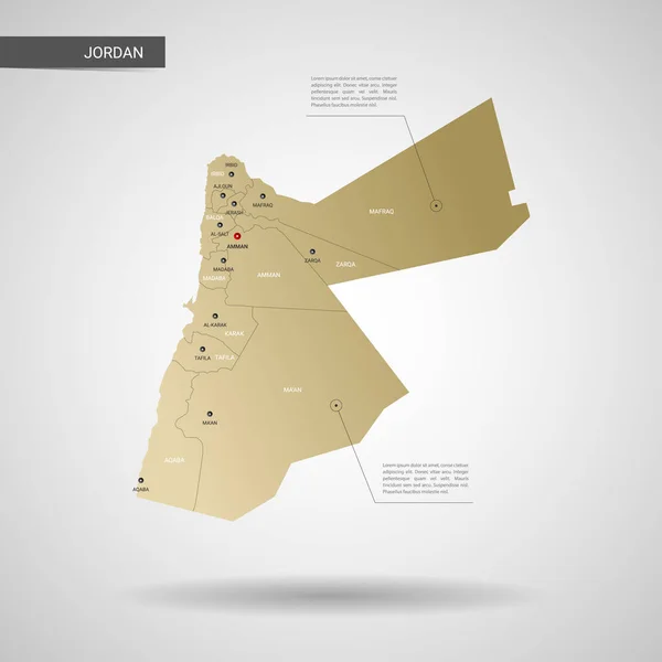 Mapa Vetorial Jordânia Estilizado Infográfico Mapa Dourado Ilustração Com Cidades —  Vetores de Stock