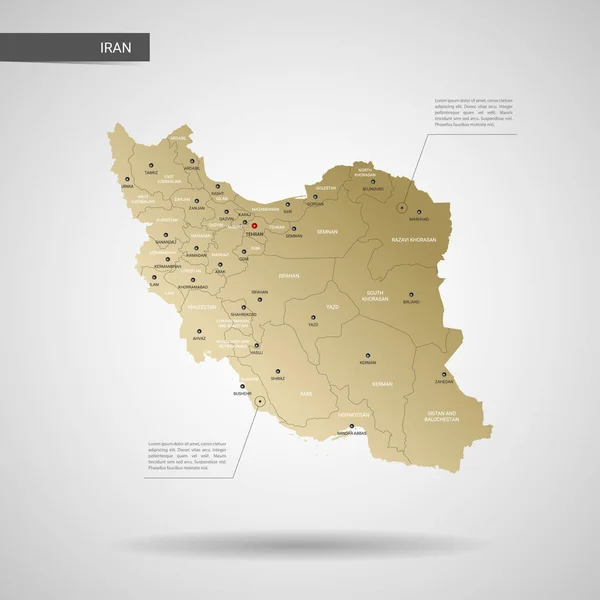 Vector Estilizado Irán Mapa Infografía Mapa Oro Ilustración Con Ciudades — Archivo Imágenes Vectoriales