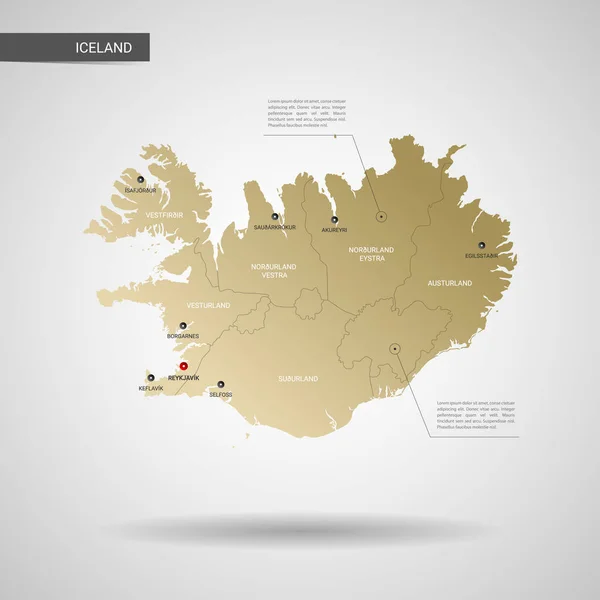 Vector Estilizado Islandia Mapa Infografía Mapa Oro Ilustración Con Ciudades — Vector de stock