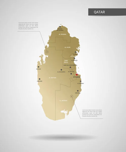 Stylizované Vektorová Mapa Kataru Infographic Ilustrace Zlatá Mapa Městy Hranice — Stockový vektor