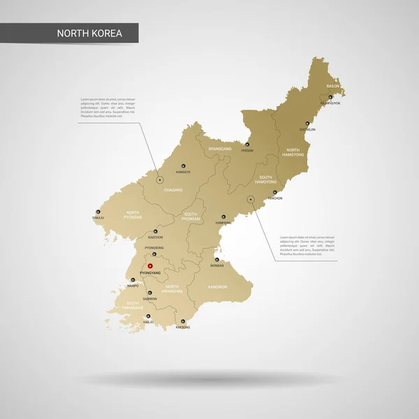 Vector Estilizado Corea Del Norte Mapa Infografía Mapa Oro Ilustración — Vector de stock