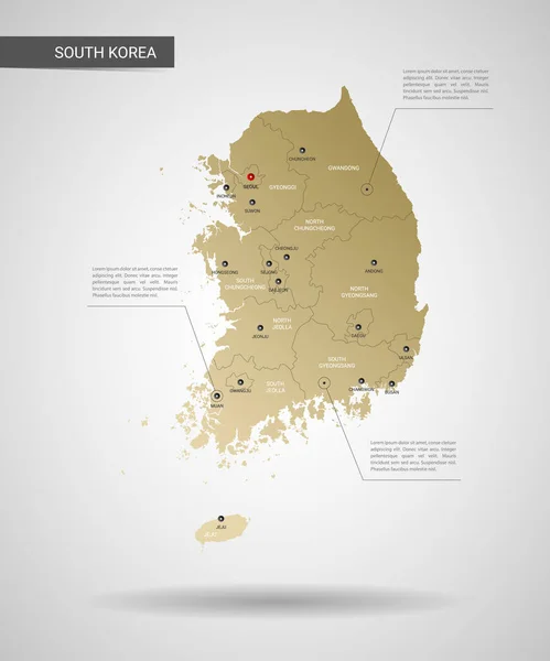 Vector Estilizado Corea Del Sur Mapa Infografía Mapa Oro Ilustración — Vector de stock