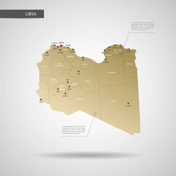 양식된 리비아 지도입니다 테두리 포인터 그림자 Infographic 그라데이션 — 스톡 벡터