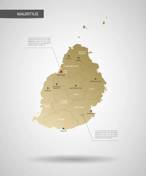 Stilisierte Vektor Mauritius Karte Infografik Goldkartenillustration Mit Städten Grenzen Hauptstadt — Stockvektor