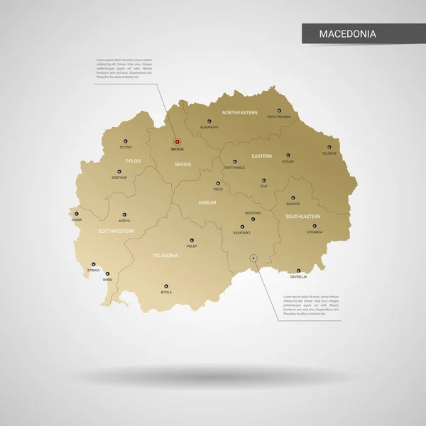 Vector Estilizado Macedonia Mapa Infografía Mapa Oro Ilustración Con Ciudades — Vector de stock