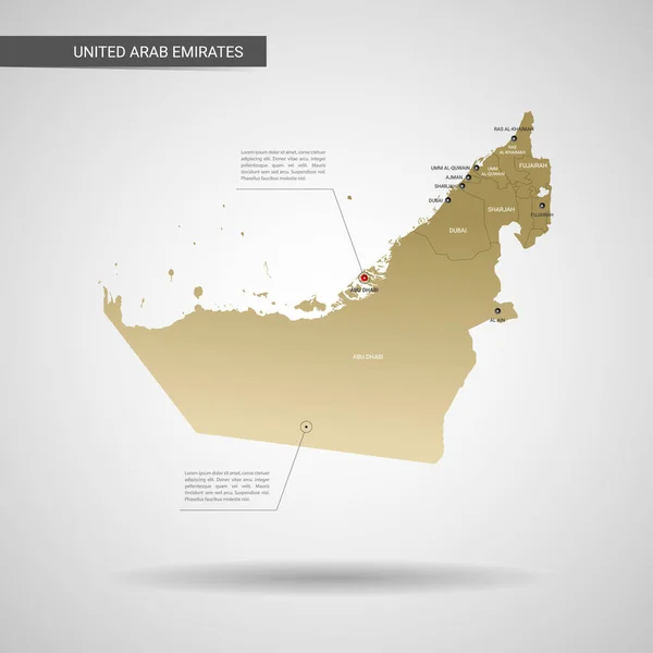 Vector Estilizado Mapa Dos Emirados Árabes Unidos Infográfico Mapa Dourado —  Vetores de Stock