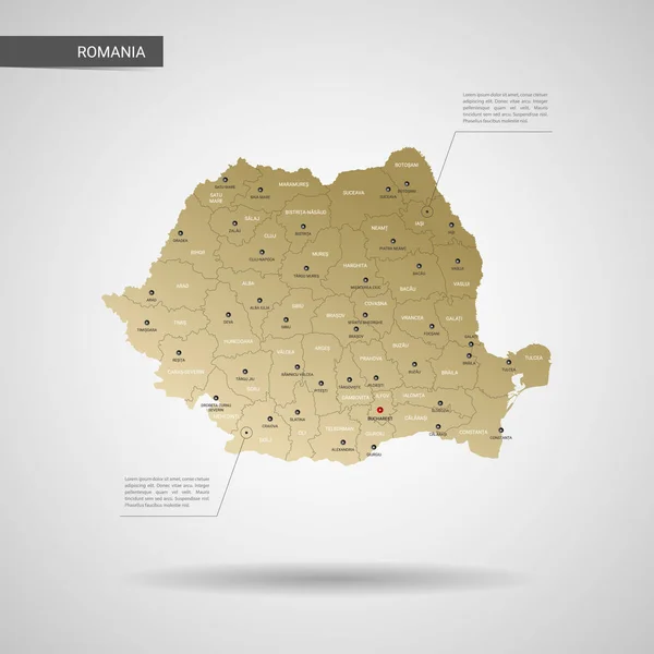 Стилизованная Векторная Карта Румынии Инфографика Золотая Карта Городами Границами Столицей — стоковый вектор