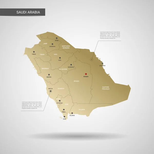 양식된 사우디 아라비아 지도입니다 테두리 포인터 그림자 Infographic 그라데이션 — 스톡 벡터