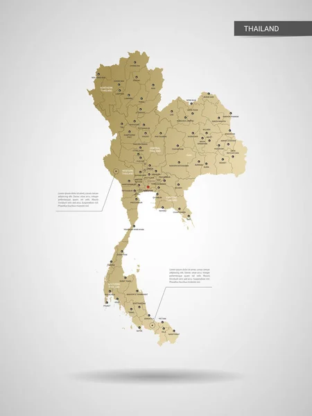 Vector Estilizado Tailandia Mapa Infografía Mapa Oro Ilustración Con Ciudades — Vector de stock