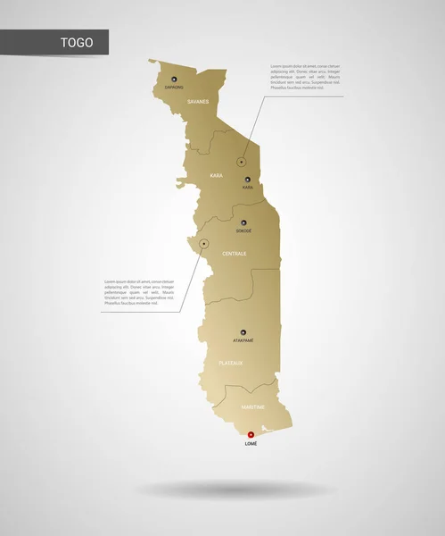 Stilisierte Vektortogo Karte Infografik Goldkartenillustration Mit Städten Grenzen Hauptstadt Verwaltungseinheiten — Stockvektor