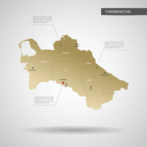 Vector Estilizado Turkmenistán Mapa Infografía Mapa Oro Ilustración Con Ciudades — Archivo Imágenes Vectoriales