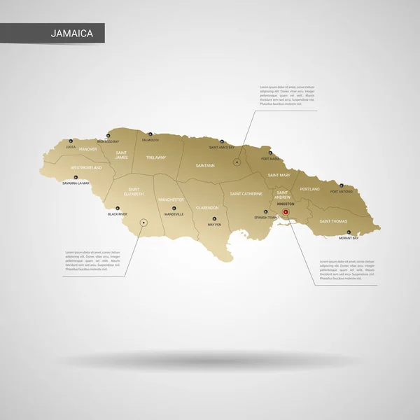 Mapa Vetor Jamaica Estilizado Infográfico Mapa Dourado Ilustração Com Cidades —  Vetores de Stock