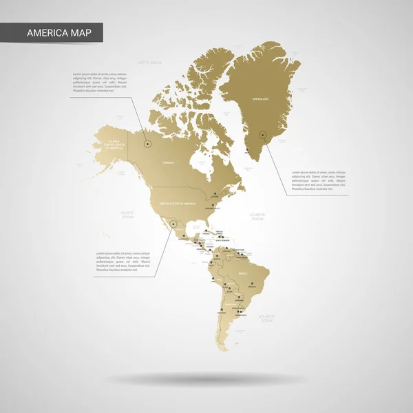 Stilizált Vektor Amerikai Térkép Infographic Arany Megjelenítése Illusztráció Városok Határok — Stock Vector